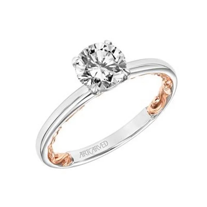 Engagement rings with pave-set citrine for warmth -ArtCarved "Beryl" Solitaire Engagement Ring Semi-Mounting in 14K White and Rose Gold