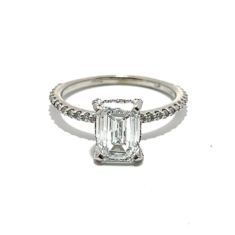 Engagement rings with cushion-cut aquamarine stones -Lab Grown Emerald Cut Diamond Ring