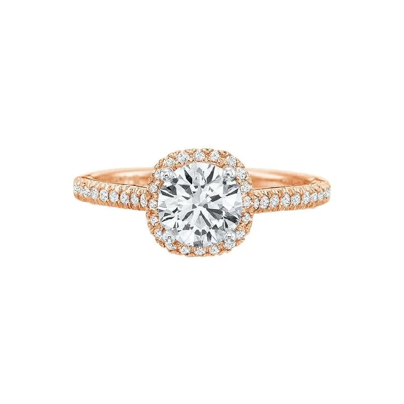 Engagement rings with two-tone sapphire bands -New Aire Petite Cushion Halo Diamond Semi Mount Ring