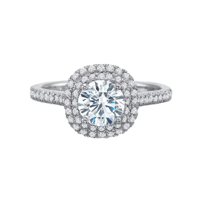 Custom engagement rings with engraved floral bands -New Aire Double Cushion Halo Diamond Semi Mount Ring