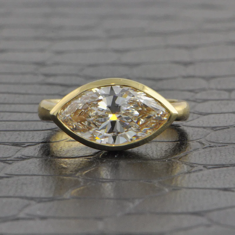 Engagement rings with halo of vibrant citrine -Bezel Set 3.28 ct. Marquise Cut Diamond Ring in Yellow Gold