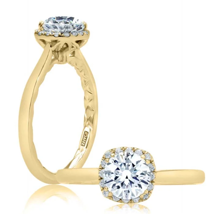 Engagement rings with vintage oxidized gold finish -A. Jaffe Cushion Halo Diamond Engagement Ring Semi-Mounting in 14K Yellow Gold