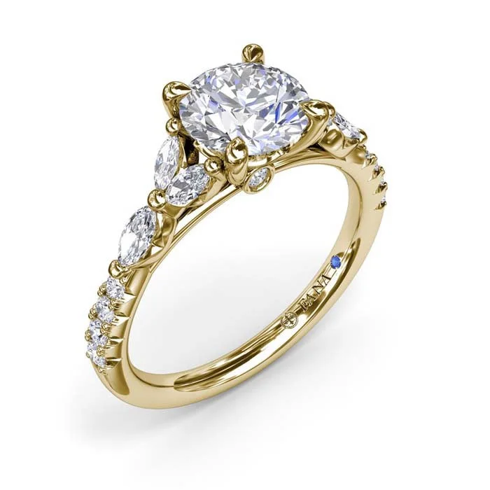 Engagement rings with hexagonal-cut sapphire gems -Fana Vintage Floral Diamond Engagement Ring in 14K Yellow Gold