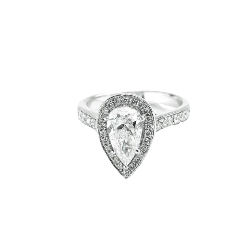 Engagement rings with vintage-inspired claw prongs -Pear Single Halo With Channel Set Diamond Band - 18ct Gold