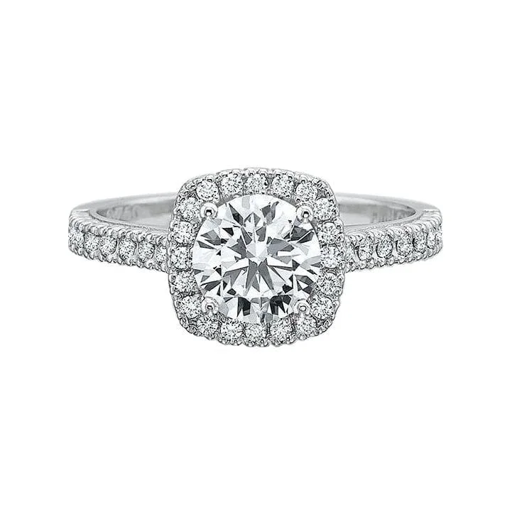 Engagement rings with twisted bands and diamonds -Petite FlushFit Cushion Halo Semi Mount Ring