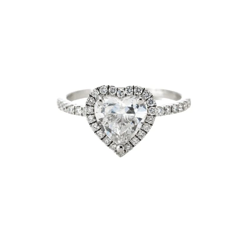 Engagement rings with cushion-cut aquamarine stones -Heart Shape Single Halo Diamond Band - 18ct Gold