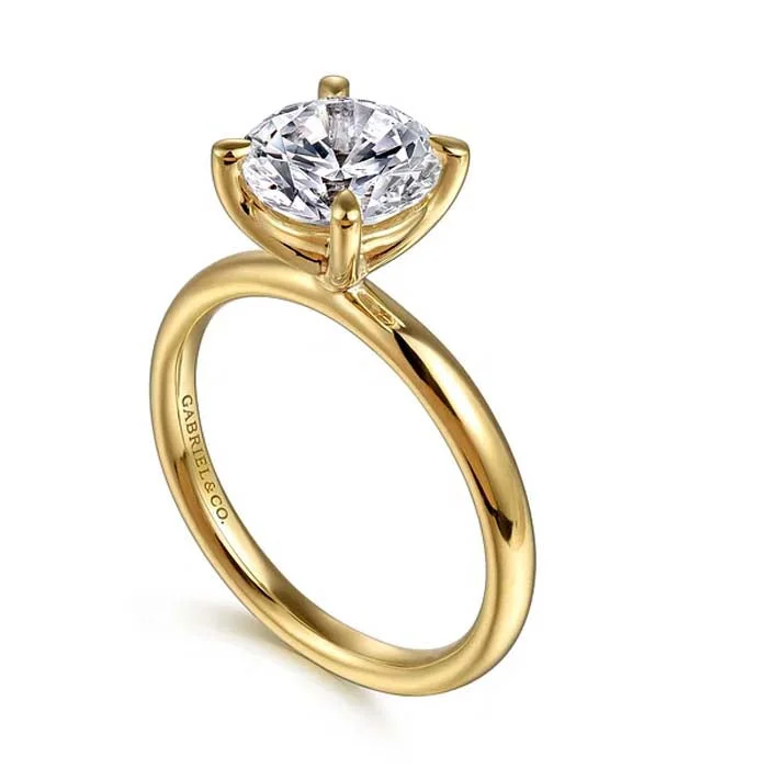 Engagement rings with floral-inspired sapphire bands -Gabriel & Co. "Unite" Round Solitaire Engagement Ring Mounting in 14K Yellow Gold