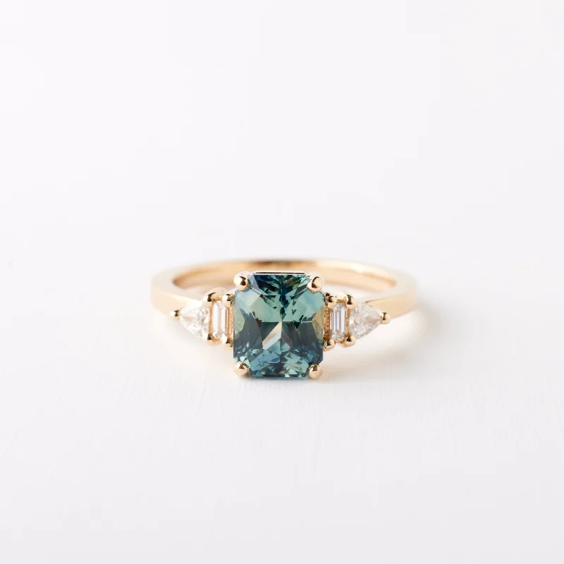 Engagement rings with asymmetrical halo of jade -Anastasia Ring - 2.03ct. Teal Radiant Sapphire