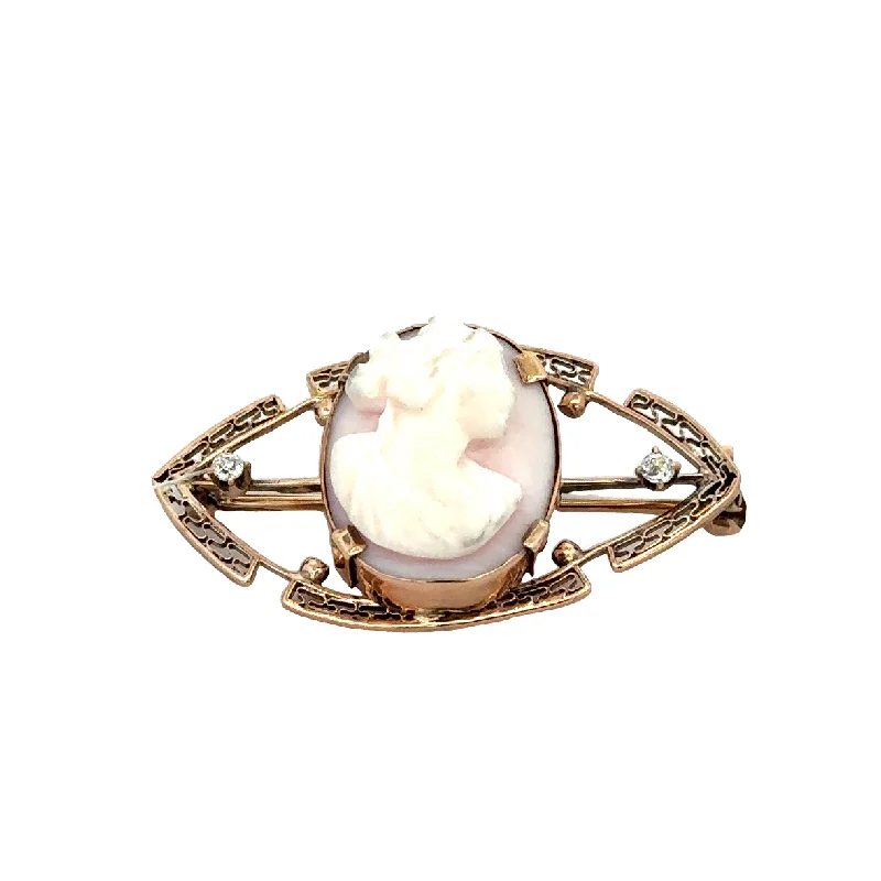 Engagement rings with bezel-set citrine for safety -Antique Art Nouveau Cameo Diamond Brooch in Yellow Gold