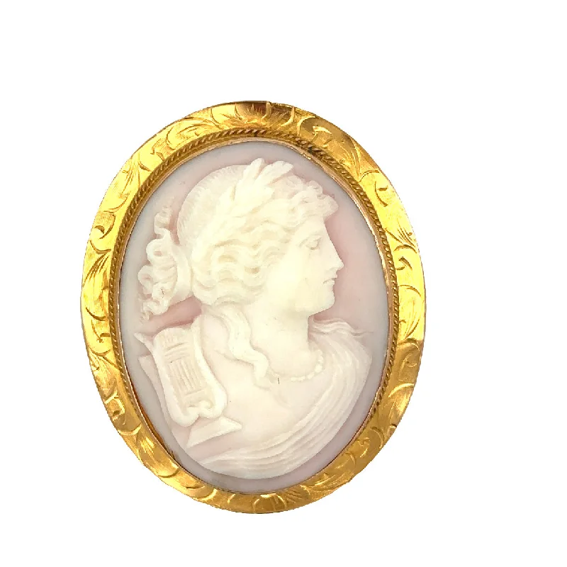 Engagement rings with sleek onyx for contrast -Antique Shell Cameo Brooch in Yellow Gold