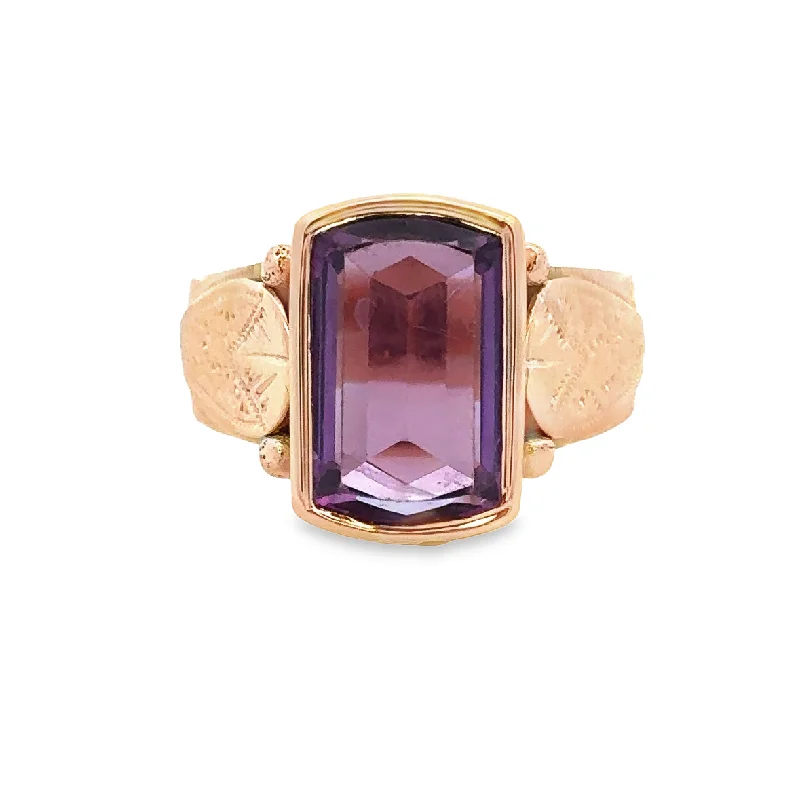 Engagement rings with vibrant tourmaline for color -Antique Victorian Amethyst Ring in Yellow Gold Size 11.25