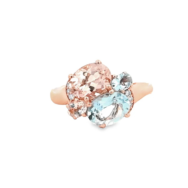 Engagement rings with modern open-band opal -Aquamarine and Morganite Bypass Style Ring in Rose Gold