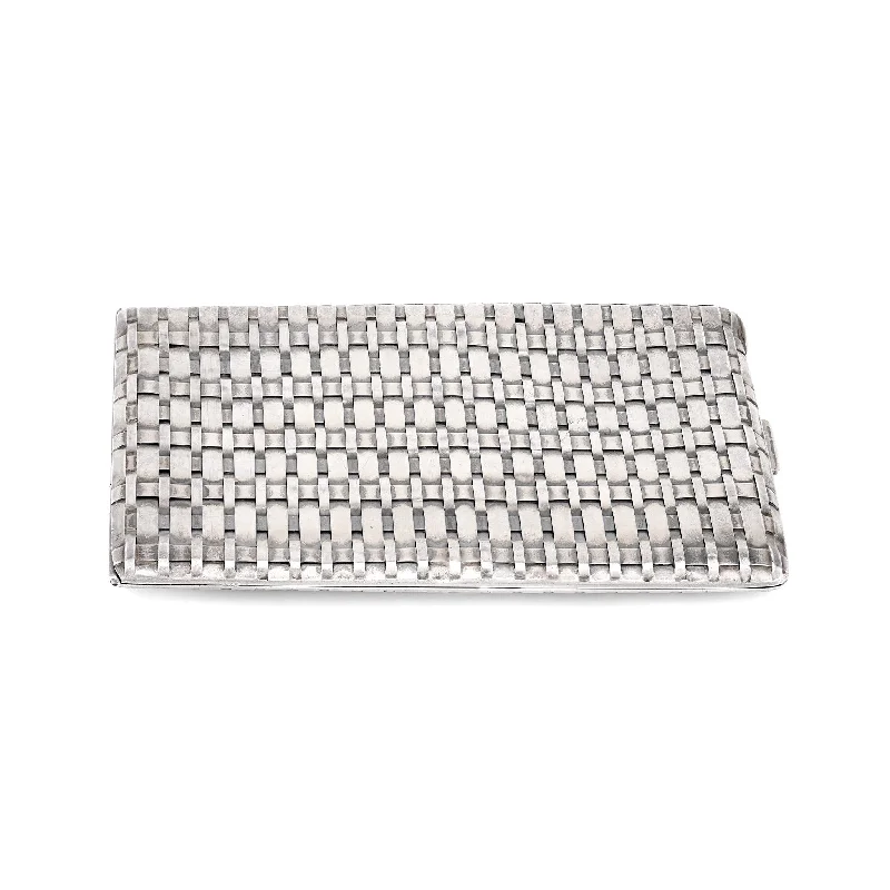 Engagement rings with east-west moonstone settings -Art Deco Cartier silver weave pattern cigarette case