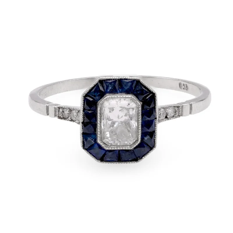 Engagement rings with gothic black diamond stones -Art Deco Inspired .47 Carat Diamond Sapphire Platinum Ring