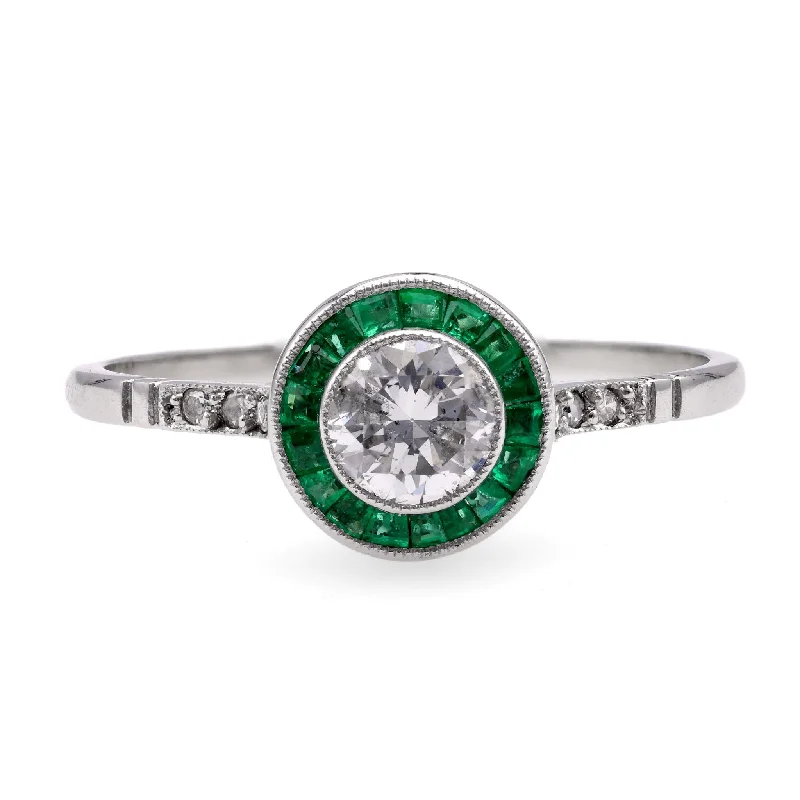 Engagement rings with vine-inspired topaz bands -Art Deco Inspired Diamond Emerald Platinum Engagement Ring