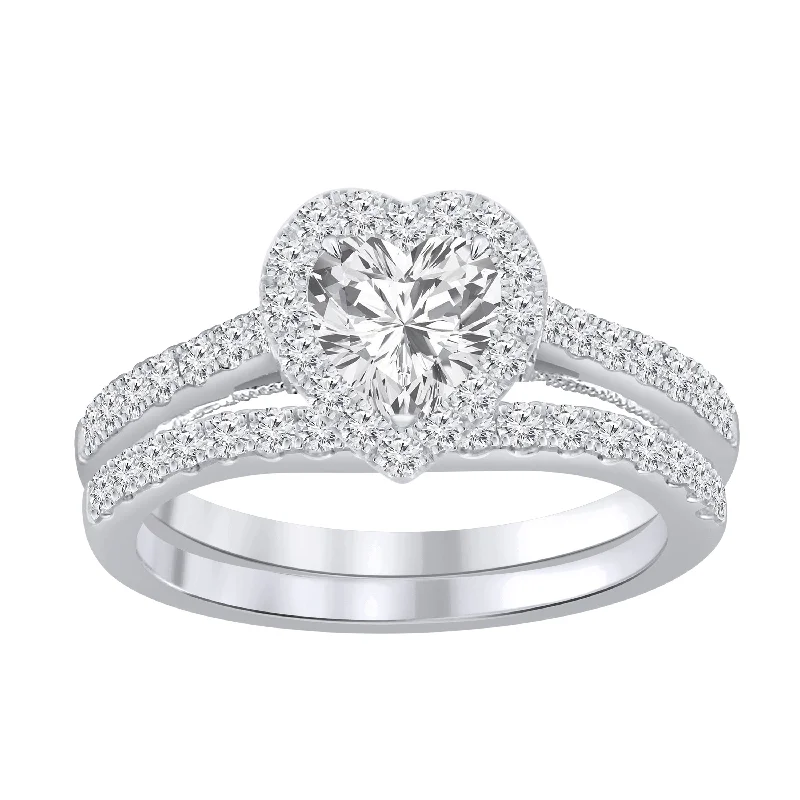 Engagement rings with twisted bands and diamonds -Auriya 1 1/2ctw Heart-cut Halo Diamond Engagement Ring Set 14k Gold