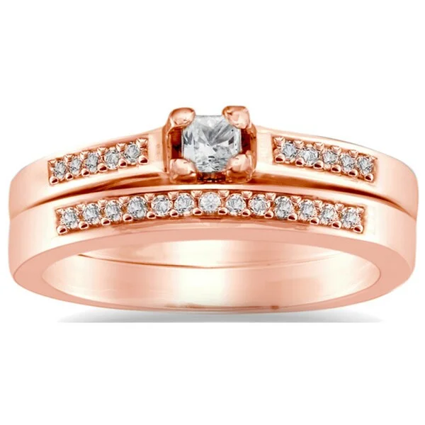 Engagement rings with floral halo of topaz -Auriya 10k Rose Gold 1/4ct TDW Princess-Cut Diamond Engagement Ring Set