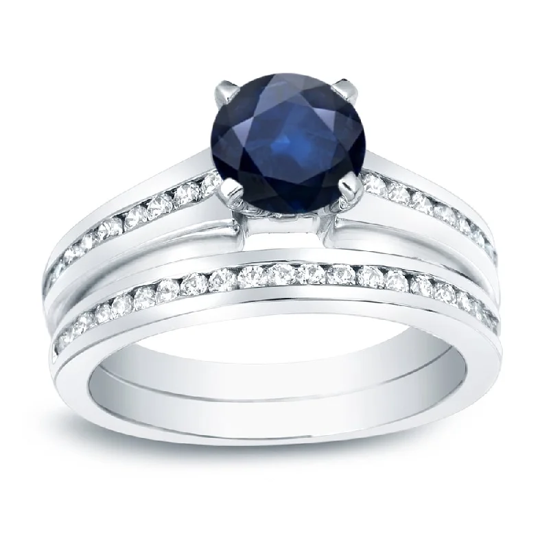 Engagement rings with two-tone sapphire bands -Auriya 14k Gold 1/2ct Blue Sapphire & Diamond Engagement Ring Set 1/2ctw