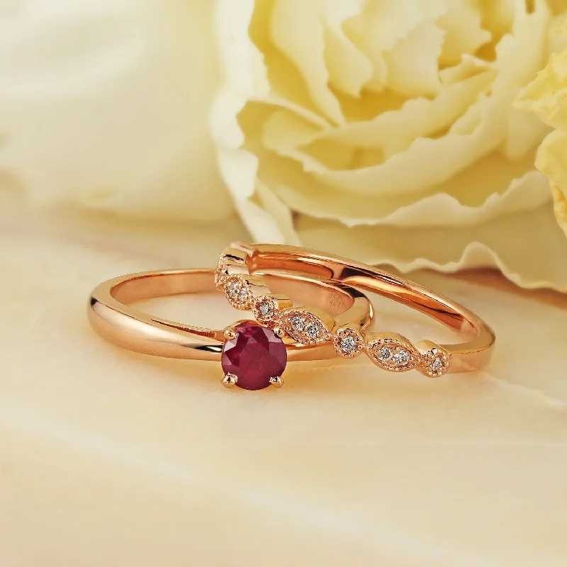 Engagement rings with modern black onyx center -Auriya 14k Gold 1/2ctw Vintage Solitaire Ruby Engagement Ring Set 1/6ctw