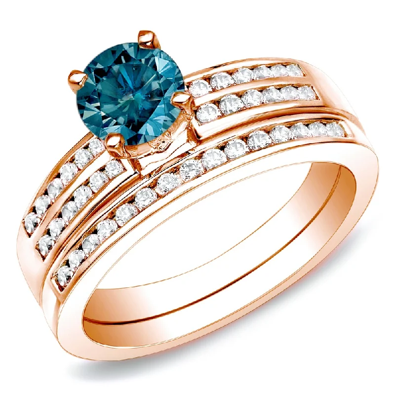 Engagement rings with pink tourmaline for charm -Auriya 14k Rose Gold 1ctw Blue Diamond Engagement Ring Set