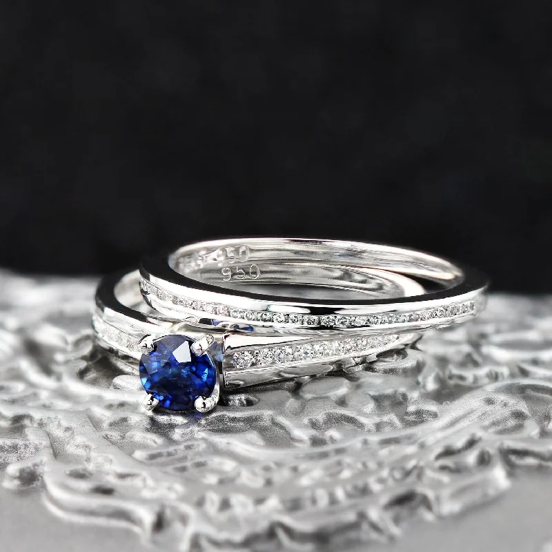 Engagement rings with bold coral for vibrancy -Auriya Platinum 1/2ct Blue Sapphire & Diamond Engagement Ring Set 1/2ctw