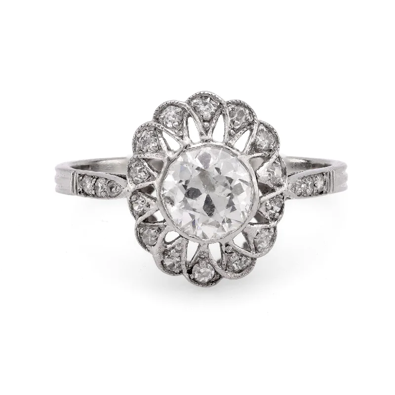 Engagement rings with pave-set citrine for warmth -Belle Époque French diamond platinum cluster ring