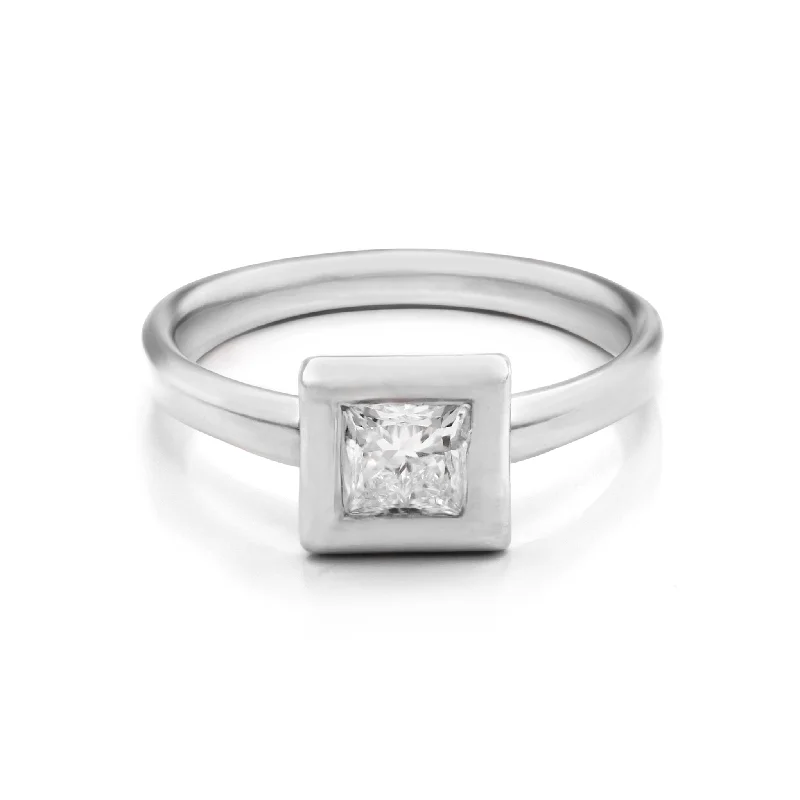 Engagement rings with sunburst aquamarine arrangements -Bezel Princess Cut - Lab Grown Diamond 0.50 9ct