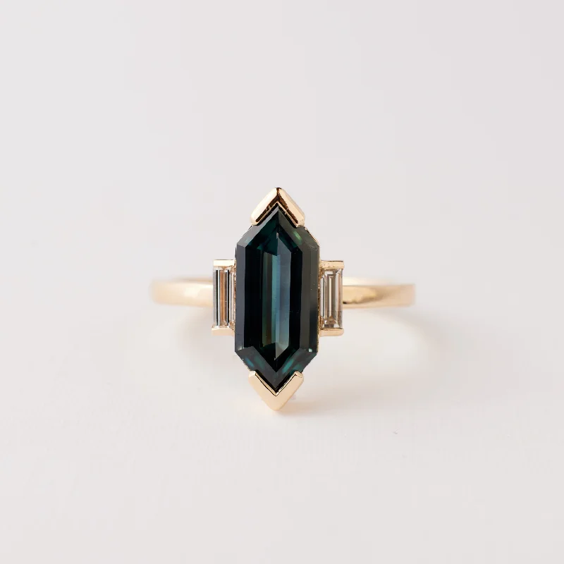 Engagement rings with hidden aquamarine stone accents -Carmella Ring - 2.14 Carat Steel Blue Hexagon Sapphire