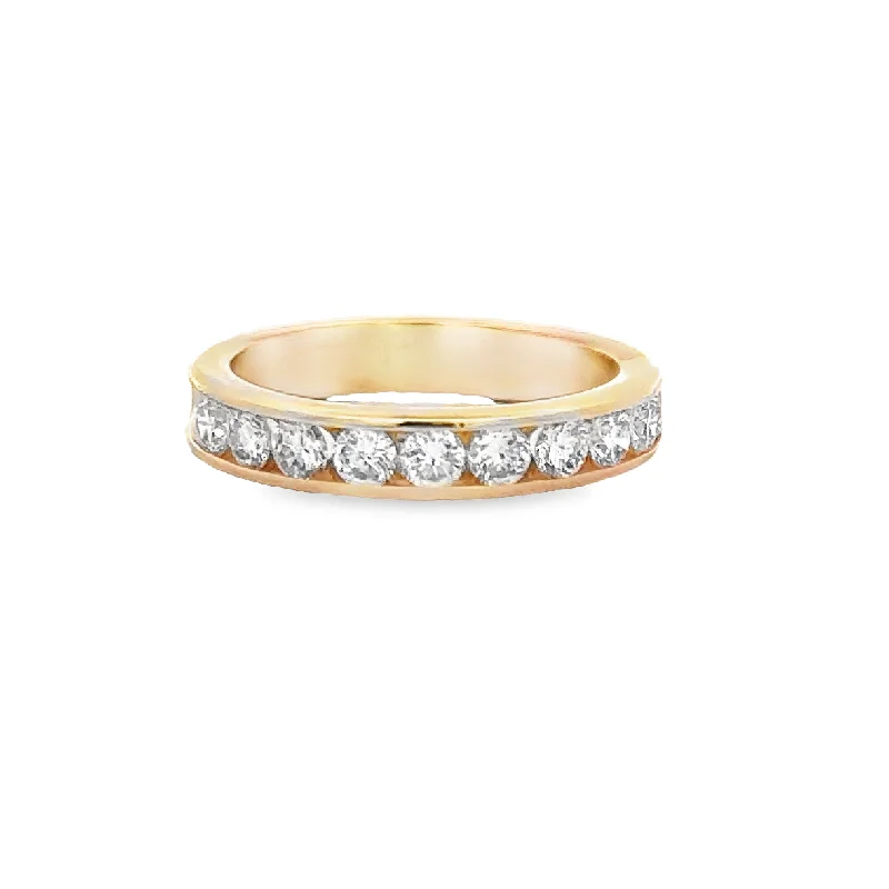 Engagement rings with asymmetrical halo of jade -Channel Set .80 CTW Diamond Band in Yellow Gold