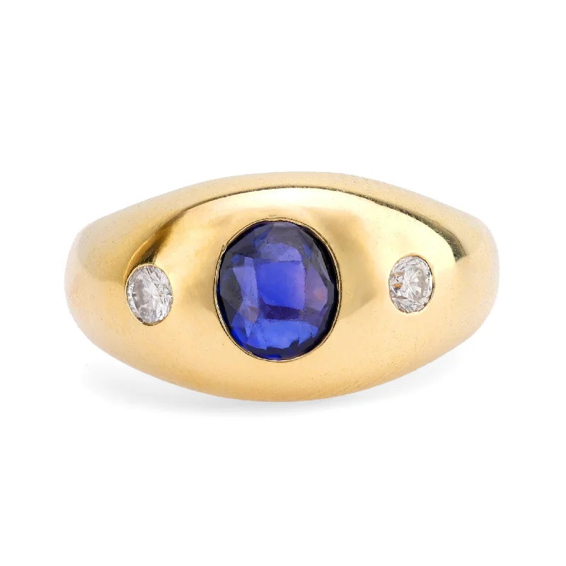 Engagement rings with engraved initials inside bands -Chic vintage sapphire diamond 14k yellow gold bezel ring