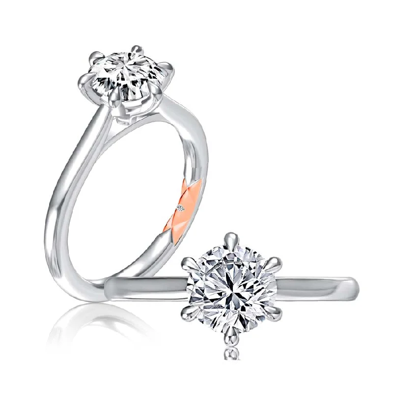 Engagement rings with bold coral for vibrancy -A. Jaffe 6-Prong Round Diamond Solitaire Engagement Ring Mounting in 14K White and Rose Gold