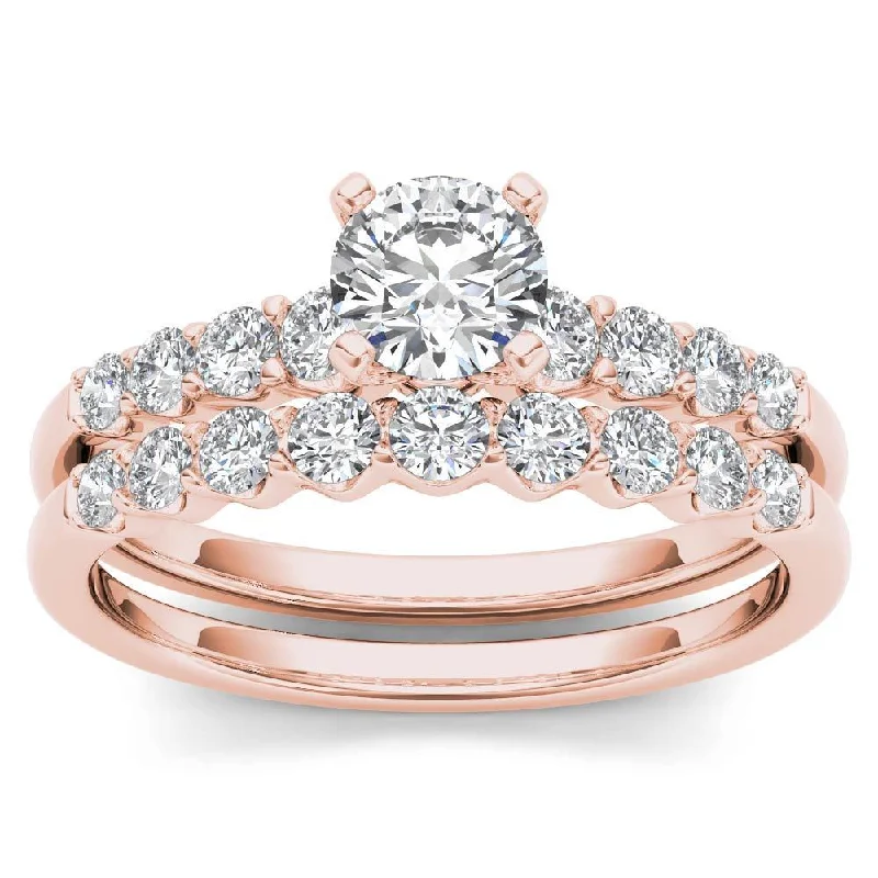 Engagement rings with cushion-cut aquamarine stones -De Couer 14k Rose Gold 1ct TDW Diamond Classic Engagement Ring Set with One Band