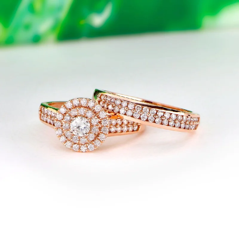 Engagement rings with sleek emerald-cut jade stones -De Couer 1ct TDW Double Halo Diamond Bridal Ring