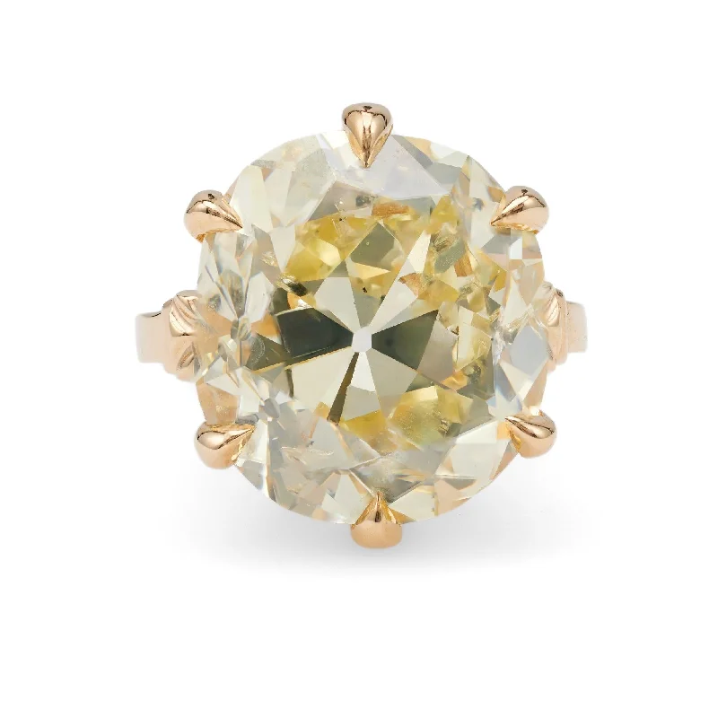 Engagement rings with twisted bands and diamonds -Edwardian GIA 15.77 Carat Old Mine Cut Diamond 14k Yellow Gold Solitaire Ring