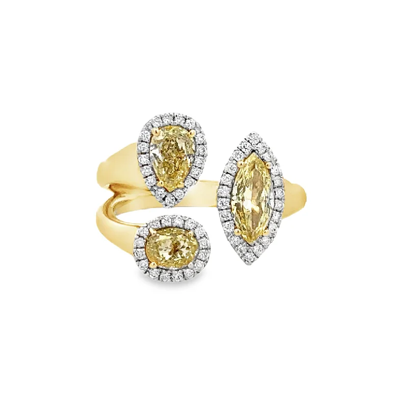 Engagement rings with vibrant tourmaline for color -Fancy Yellow Diamond Bypass Style Ring in Yellow Gold