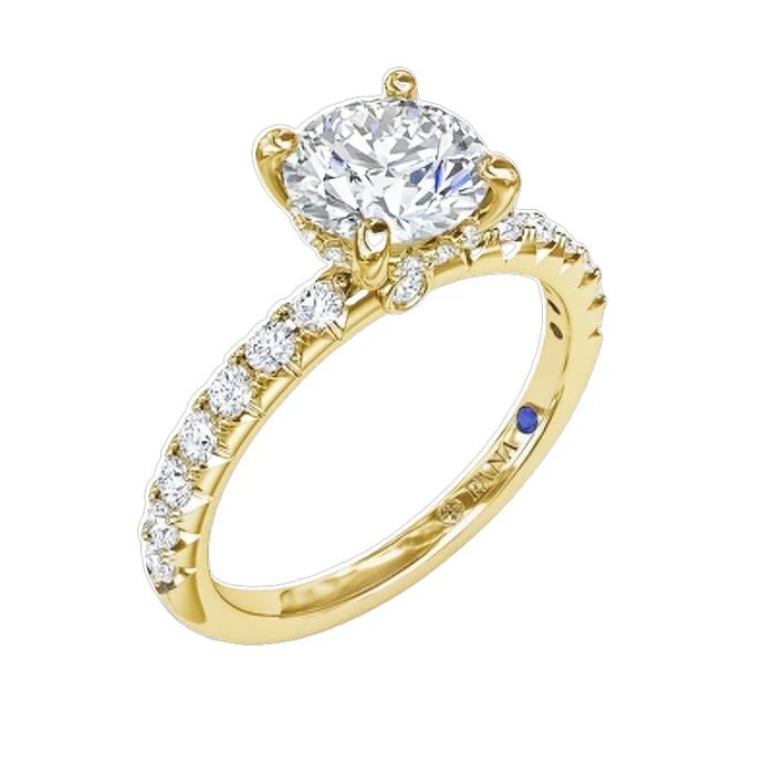 Engagement rings with floral halo of topaz -Fana Diamond Engagment Ring Semi-Mounting in 14K Yellow Gold