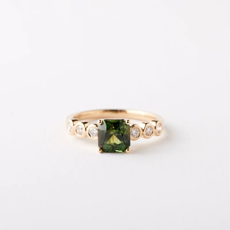 Engagement rings with tension-set tiger eye stones -Fern Ring - 1.58 Carat Green Radiant Sapphire