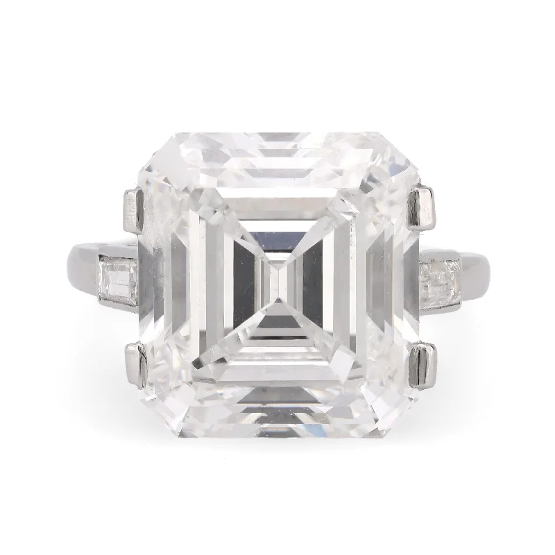 Engagement rings with vintage oxidized gold finish -French GIA 10.7 Carat Asscher Cut Diamond Platinum Engagement Ring