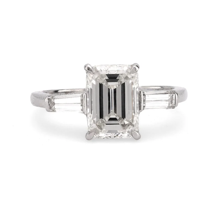 Engagement rings with floral halo of topaz -GIA 2.01 carat emerald cut diamond platinum engagement ring