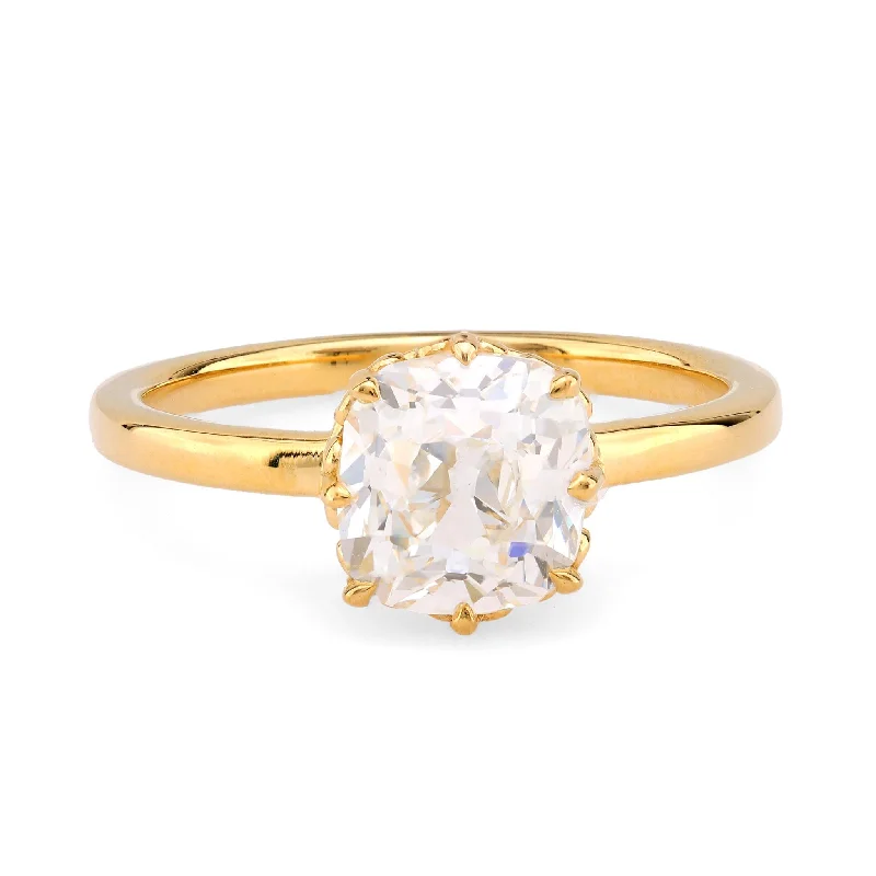 Engagement rings with twisted bands and diamonds -GIA 2.01 Carat Old Mine Cut Diamond 18K Yellow Gold Engagement Ring