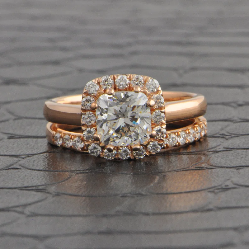 Engagement rings with sleek rose gold twists -GIA 2.01 ct. Cushion Cut Diamond Halo Engagement Ring Rose Gold