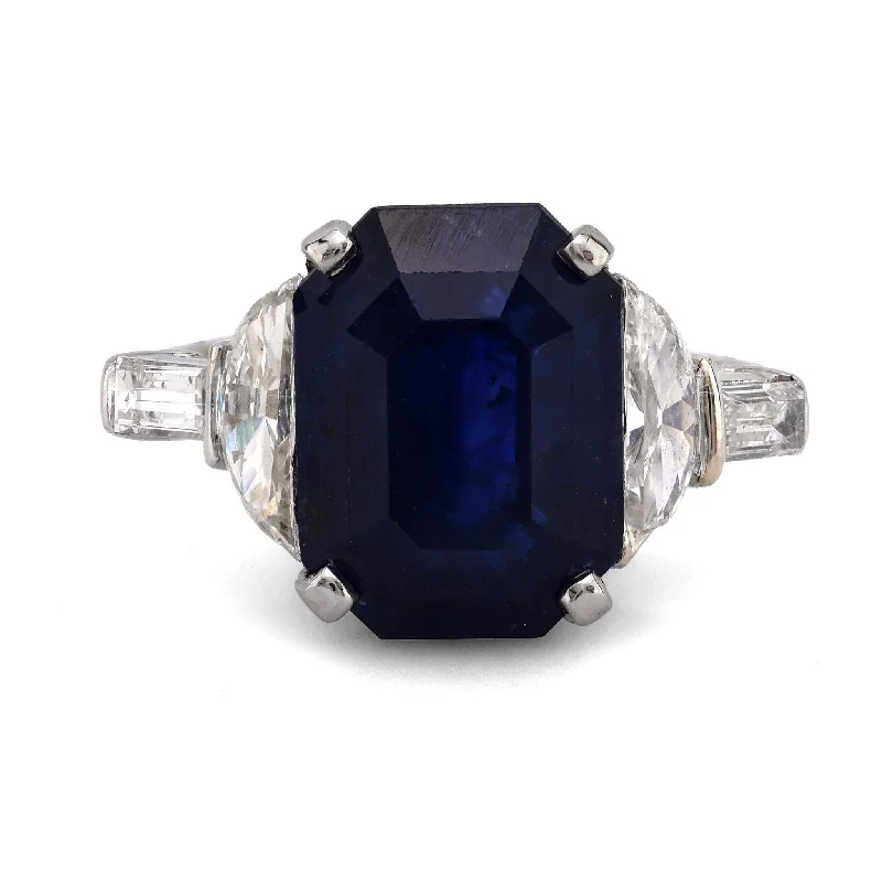 Engagement rings with bezel-set smoky quartz -GIA 5.69 carat octagonal cut blue sapphire diamond platinum ring