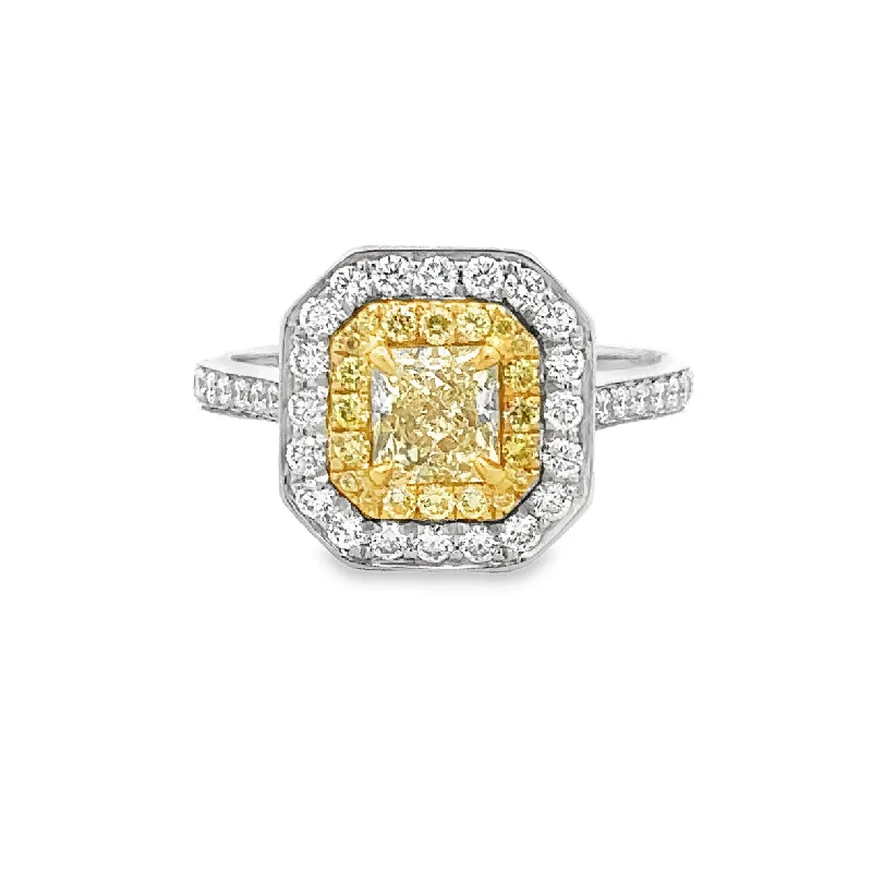 Engagement rings with radiant aquamarine center stones -GIA .74 ct. Radiant Cut Diamond Ring in Platinum & 18k Gold