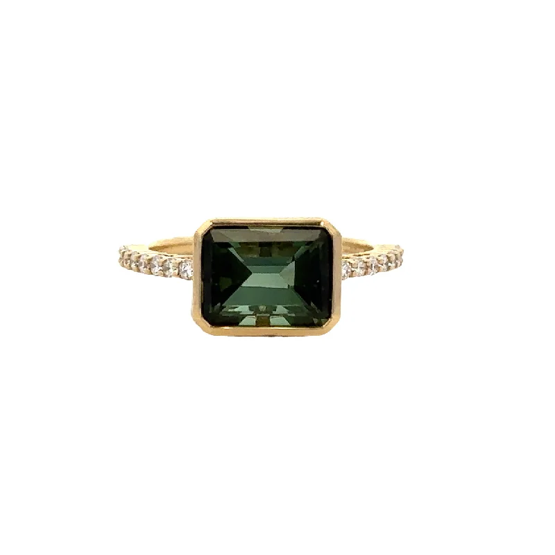 Engagement rings with leaf-inspired emerald designs -Green Tourmaline and Diamond Ring in Yellow Gold