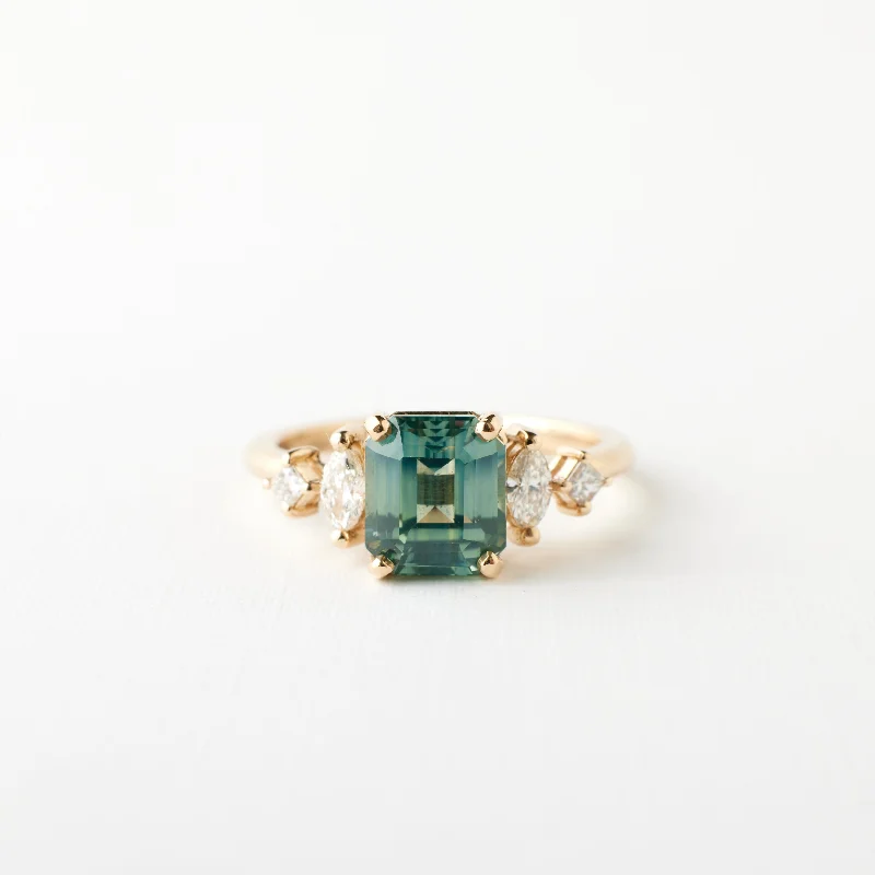 Engagement rings with twisted bands and diamonds -Julia Ring - 2.73 Carat Minty Teal Emerald Cut Sapphire