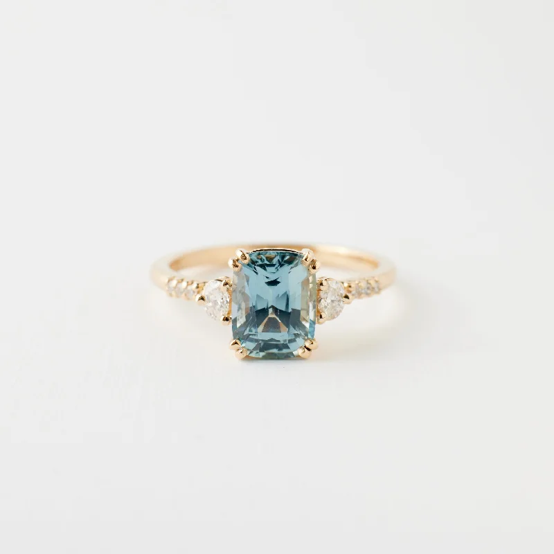 Engagement rings with starburst tiger eye glow -Laurel Ring - 2.03 Carat Teal Aqua Cushion Sapphire