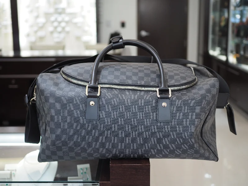 Engagement rings with subtle engraved turquoise bands -Louis Vuitton Damier Graphite Neo Duffel Bag