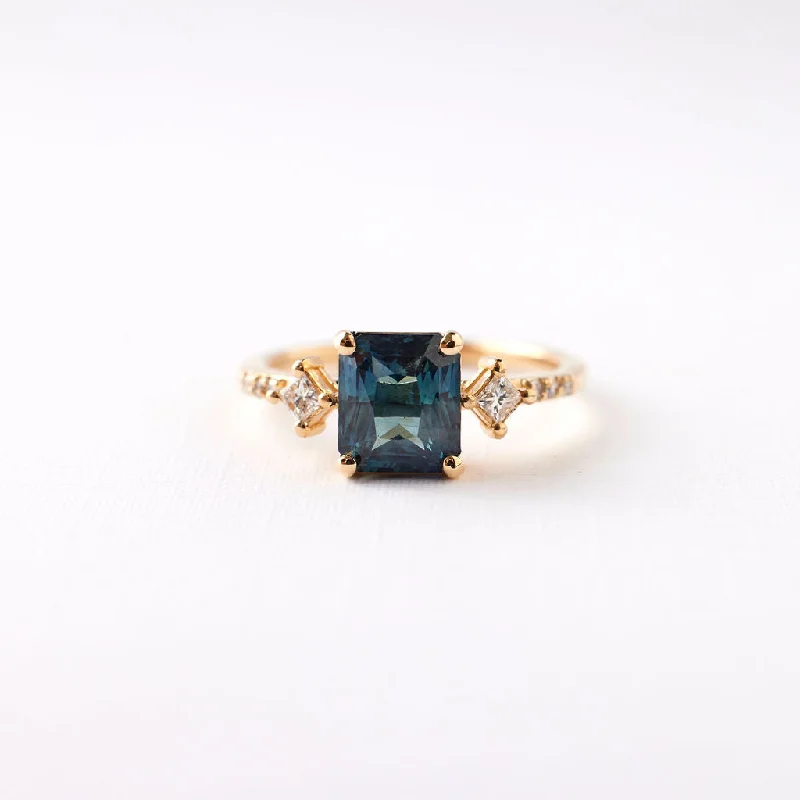 Engagement rings with bold rose-cut garnet stones -May Ring - 1.83 Carat Blue Radiant Sapphire