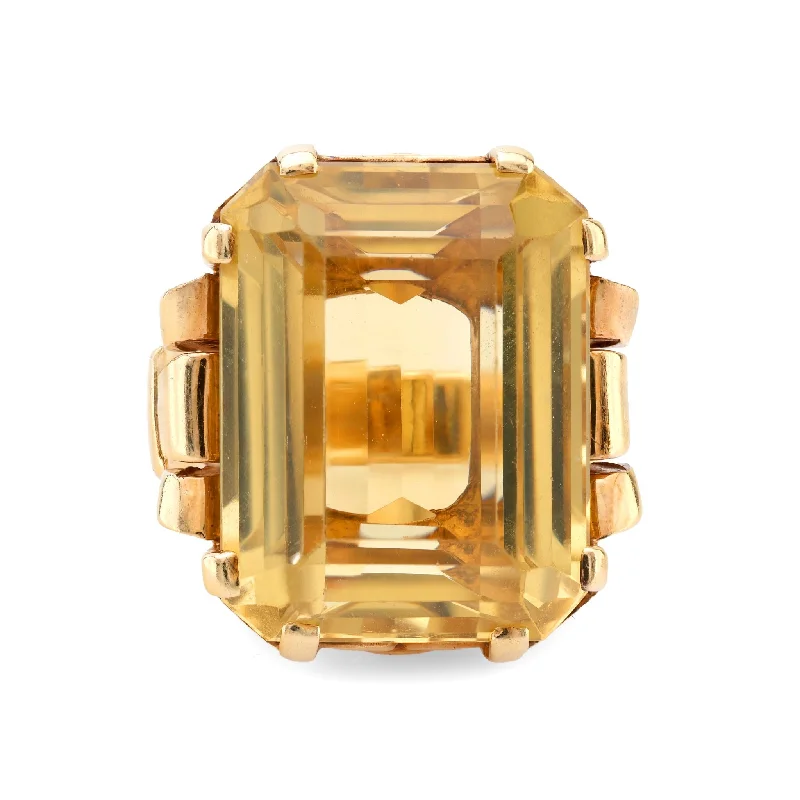 Engagement rings with marquise-cut topaz for shine -Mid Century 14k yellow gold citrine cocktail ring