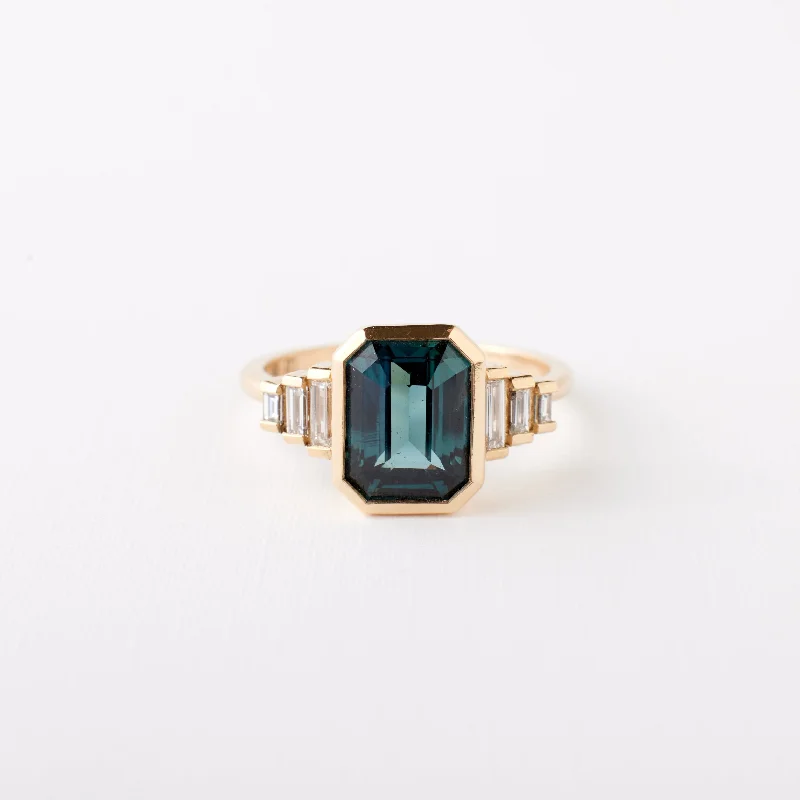 Gold engagement rings with pear-cut sapphire gems -Nina Ring - 3.05 Carat Emerald Cut Teal Sapphire